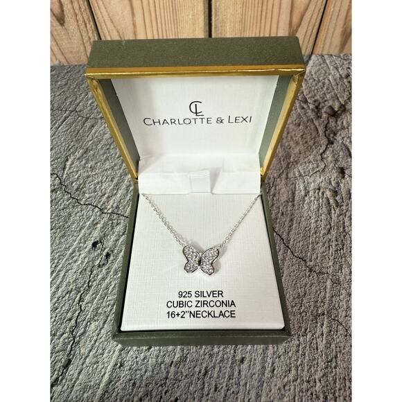 NIB Charlotte & Lexi 925 Sterling Silver Cubic Zirconia Butterfly Necklace - Picture 1 of 6